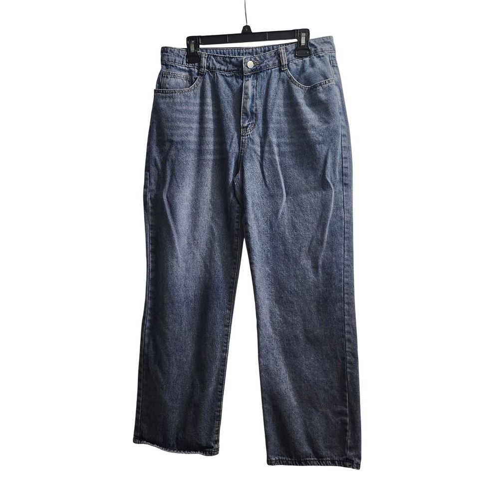 Women's XL Blue Denim Wide Leg Jeans High Rise Button Fly Casual Everyday